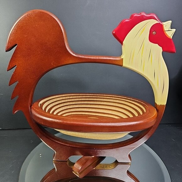 HAWAIIAN MAGIC BASKET  WOODEN ROOSTER  (BREAD BASKET) FARMHOUSE CHIC - Picture 7 of 16